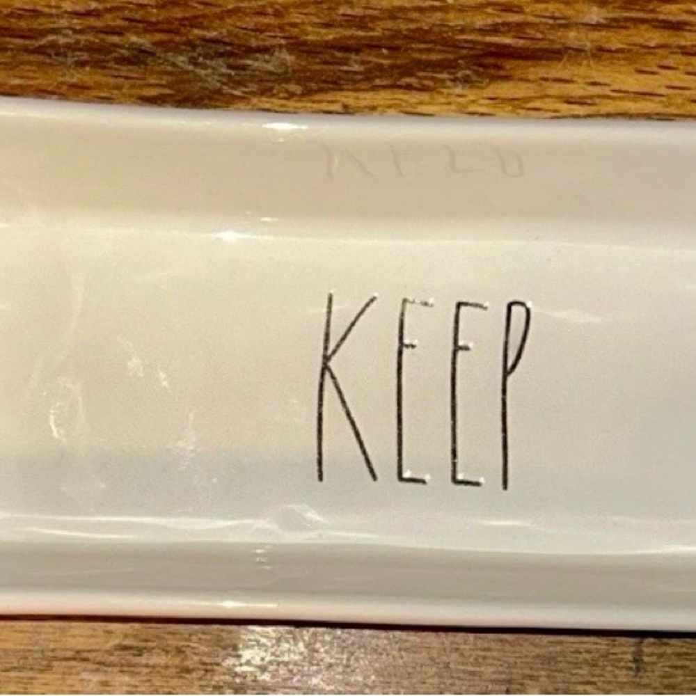 Rae Dunn  Ceramic Trinket Tray with KEEP Text Desk Organizer